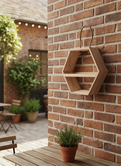 Hexagonal Pine Wood Gift Hamper Basket with Rope Handle