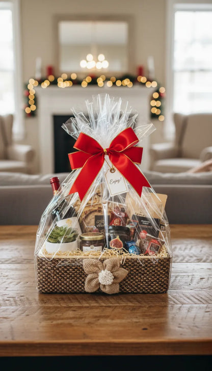 Handcrafted Jute Gift Hamper Basket with Fabric Lining & Flower Design