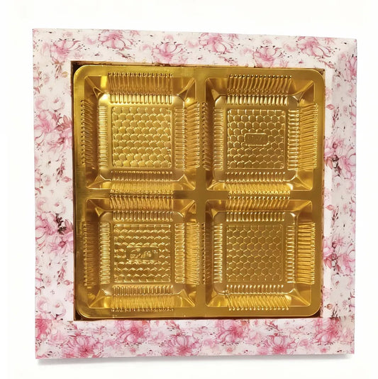 Floral Print wooden dry fruit tray Golden 4-Slot
