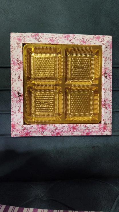 Floral Print Gift Box with Golden 4-Slot Tray – Chocolate & Dry Fruit Hamper Box