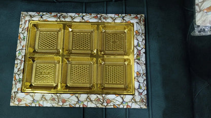Leaf Print Gift Box with Golden 6-Slot Tray – Chocolate & Dry Fruit Hamper Box