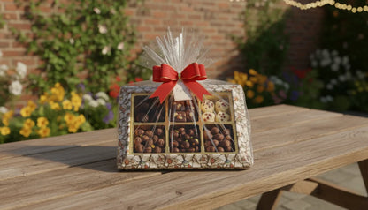 Leaf Print Gift Box with Golden 6-Slot Tray – Chocolate & Dry Fruit Hamper Box
