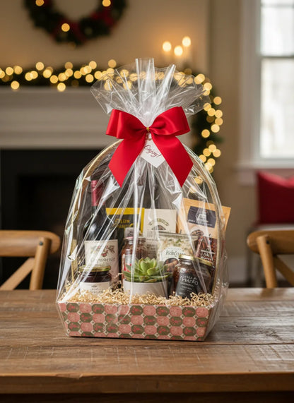 Designer Printed Gift Hamper Basket with Golden Handle – Stylish Basket for Festive & Wedding Gifting