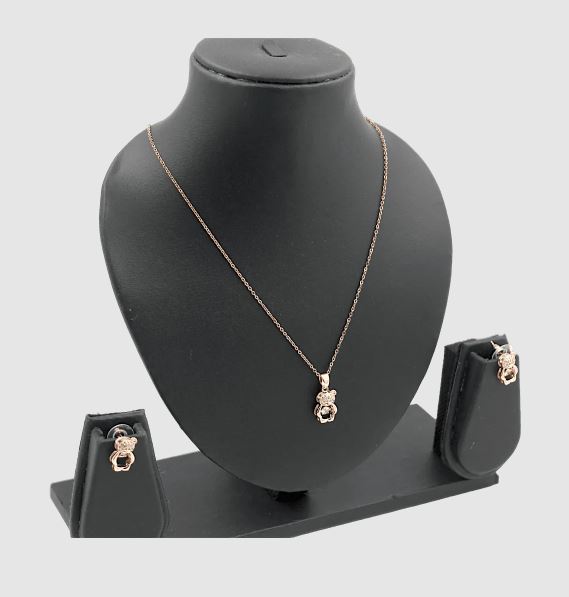 Rose Gold Teddy Bear Pendant Set for Women | Cute Design | Anti-Tarnish Stainless Steel Jewelry