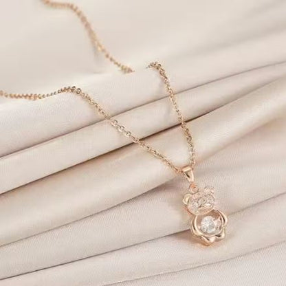 Rose Gold Teddy Bear Pendant Set for Women | Cute Design | Anti-Tarnish Stainless Steel Jewelry