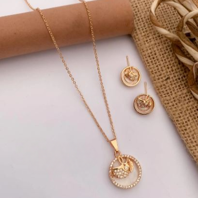 Gold Finish Round Pendant Set for Women | Butterfly Design | Stainless Steel | Anti-Tarnish Jewelry