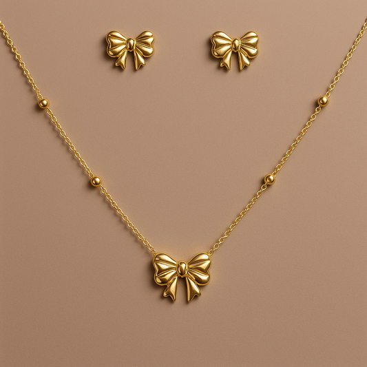 Gold Bow Pendant Set for Women | Stainless Steel | Anti-Tarnish Finish | Cute & Elegant Jewelry