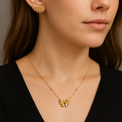 Gold Bow Pendant Set for Women | Stainless Steel | Anti-Tarnish Finish | Cute & Elegant Jewelry