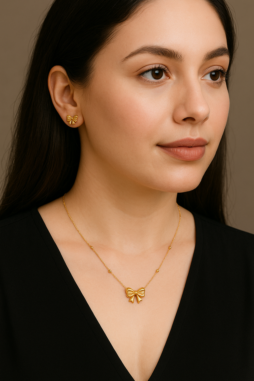 Gold Bow Pendant Set for Women | Stainless Steel | Anti-Tarnish Finish | Cute & Elegant Jewelry