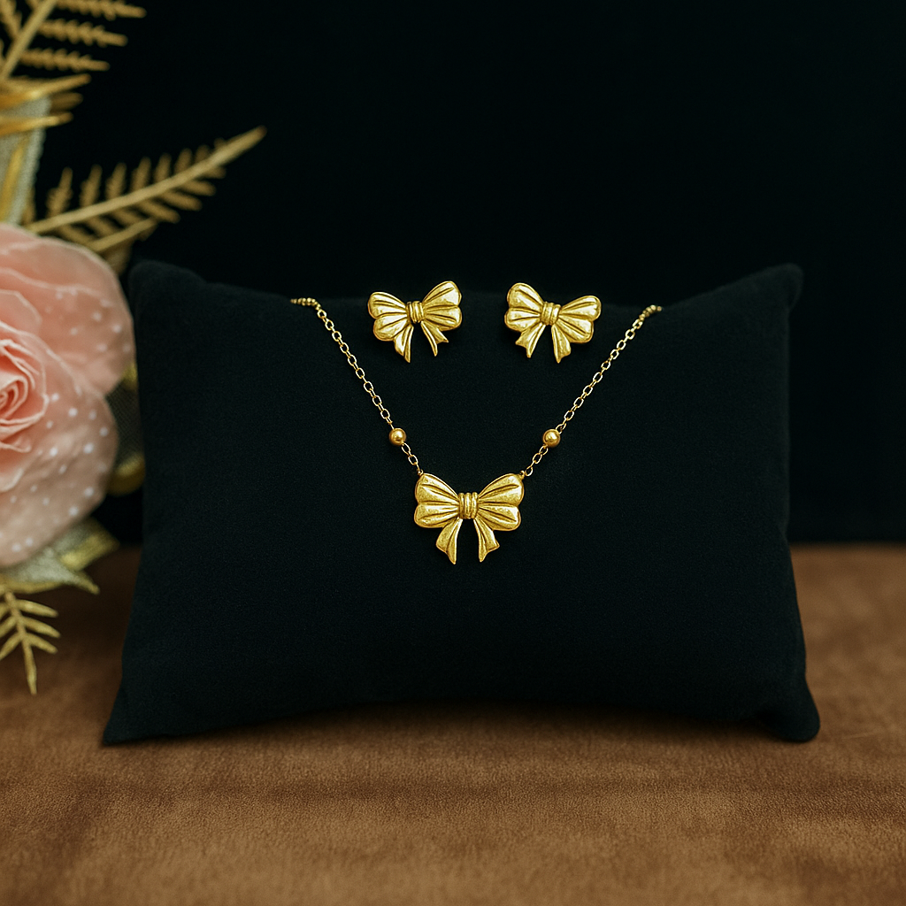 Gold Bow Pendant Set for Women | Stainless Steel | Anti-Tarnish Finish | Cute & Elegant Jewelry