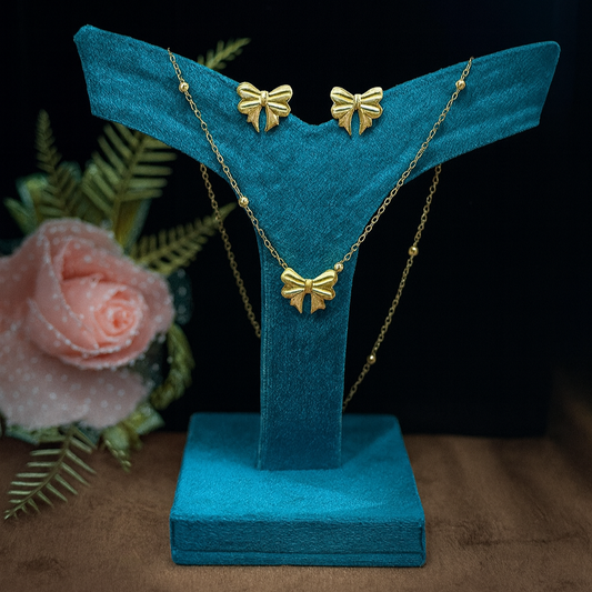 Gold Bow Pendant Set for Women | Stainless Steel | Anti-Tarnish Finish | Cute & Elegant Jewelry