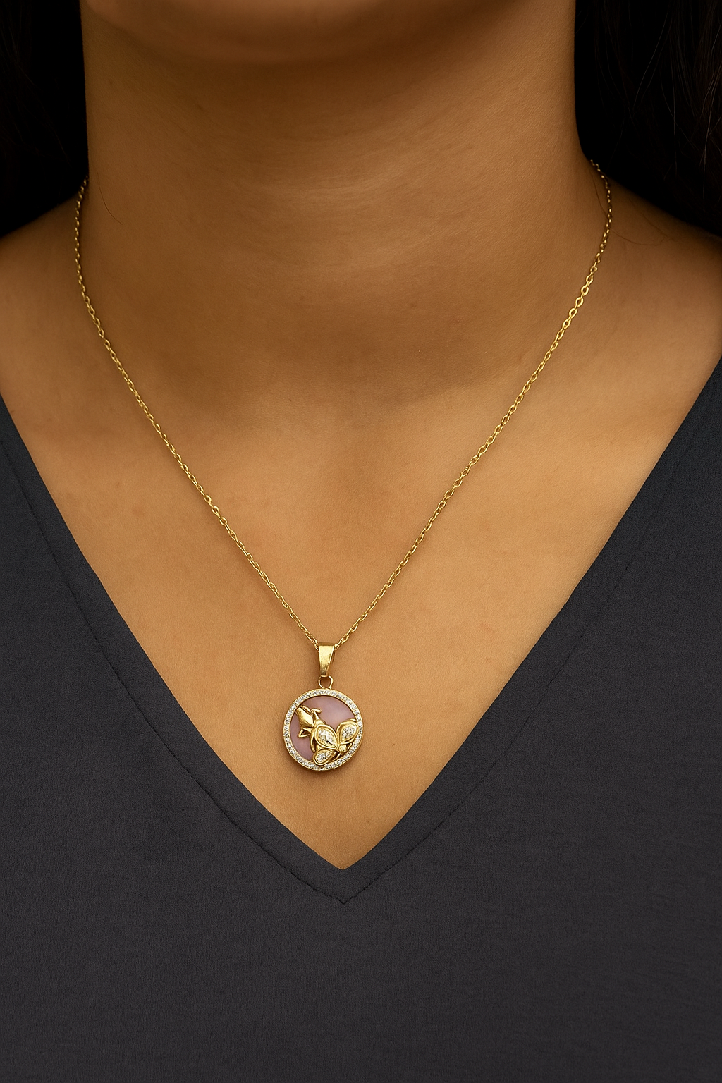 Rose Gold Stainless Steel Pendant Set for Women | Anti-Tarnish | Floral Charm Design