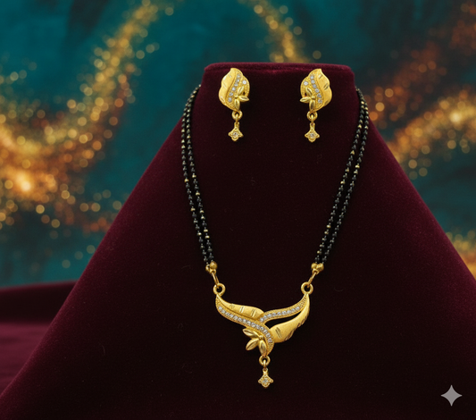 Gold Plated Mangalsutra Set for Women | Elegant Leaf Motif Design | Anti-Tarnish Stainless Steel Jewelry