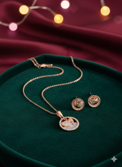 Gold Finish Round Pendant Set for Women | Butterfly Design | Stainless Steel | Anti-Tarnish Jewelry