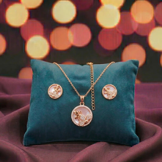 Rose Gold Stainless Steel Pendant Set for Women | Anti-Tarnish | Floral Charm Design