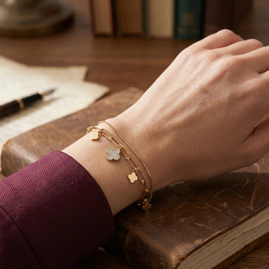 Gold Clover Charm Bracelet for Women Anti-Tarnish Stainless Steel Water Proof