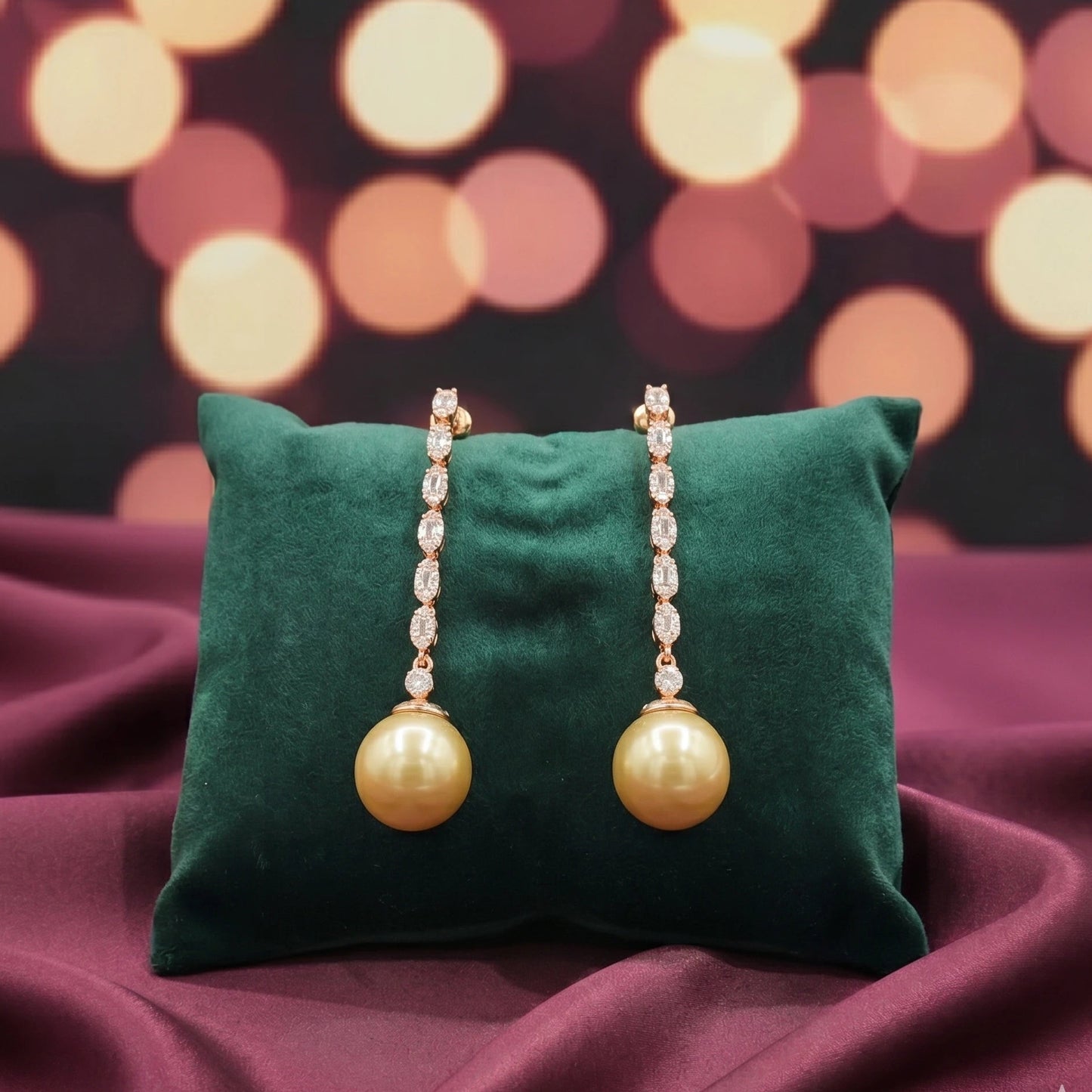 Rose Gold Pearl Drop Earrings for Women | Crystal Studded | Anti-Tarnish Stainless Steel Jewelry