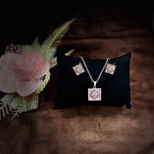 Rose Gold Square Pendant Set for Women | Floral Design | Stainless Steel | Anti-Tarnish Jewelry