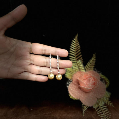 Rose Gold Pearl Drop Earrings for Women | Crystal Studded | Anti-Tarnish Stainless Steel Jewelry