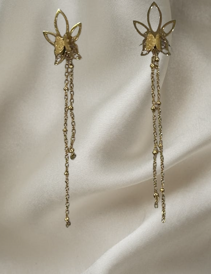 Gold Floral Chain Dangle Earrings for Women | Anti-Tarnish Stainless Steel Jewelry