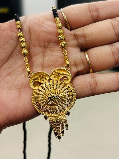 Gold Plated Traditional Mangalsutra for Women | Temple-Inspired Pendant with Multicolor Stones | Anti-Tarnish Stainless Steel