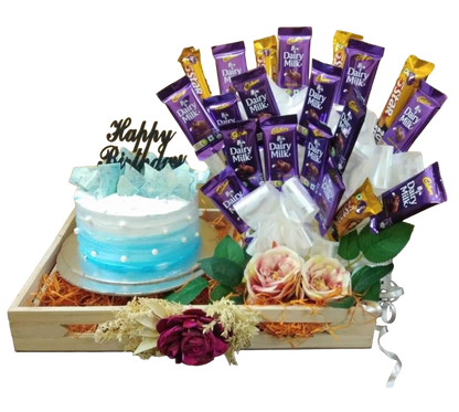 Elegant Birthday Hamper with Cake & Chocolate Bouquet