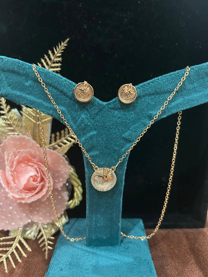 Gold Finish Round Pendant Set for Women | Butterfly Design | Stainless Steel | Anti-Tarnish Jewelry