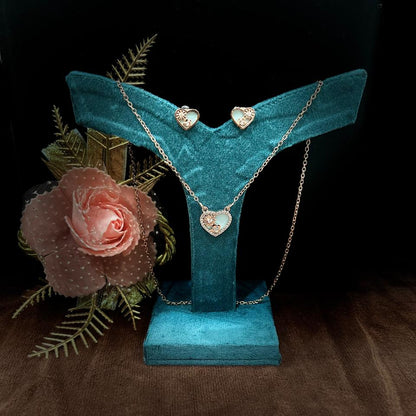 Rose Gold Heart Pendant Set for Women | Aqua Enamel & Floral Detailing | Anti-Tarnish Stainless Steel