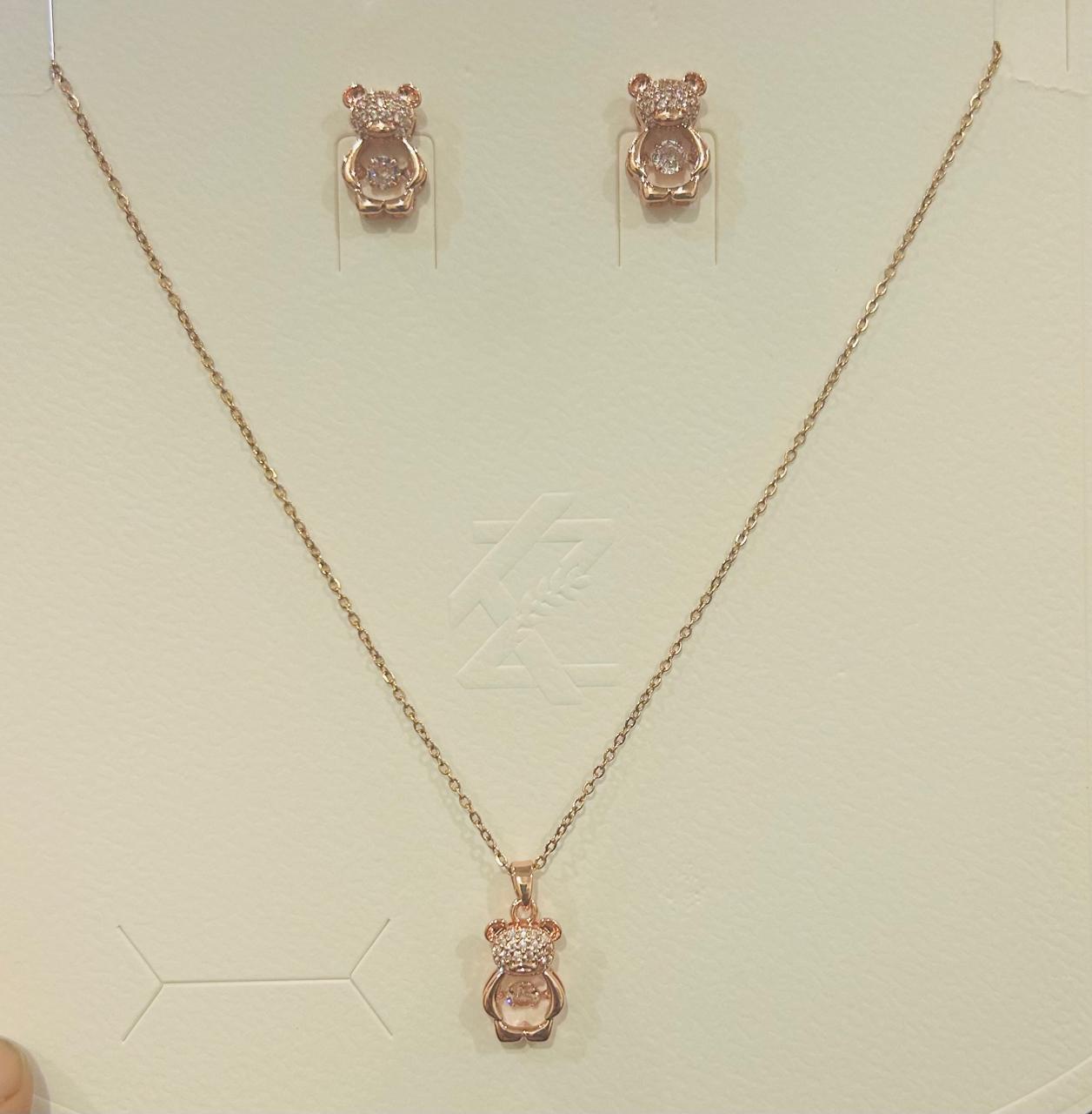 Rose Gold Teddy Bear Pendant Set for Women | Cute Design | Anti-Tarnish Stainless Steel Jewelry