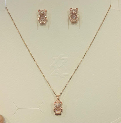 Rose Gold Teddy Bear Pendant Set for Women | Cute Design | Anti-Tarnish Stainless Steel Jewelry