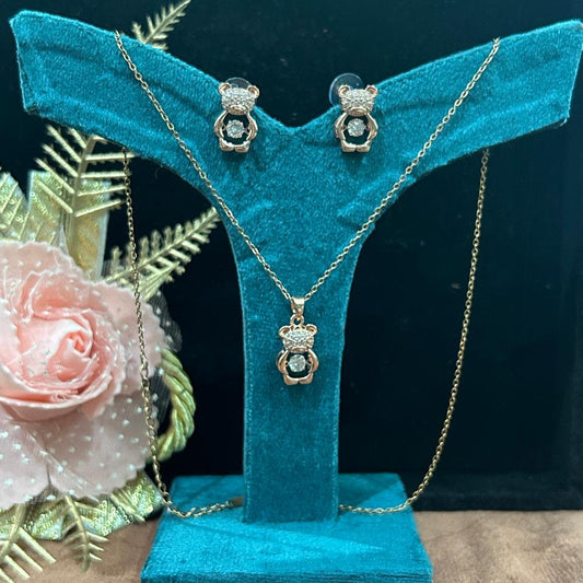 Rose Gold Teddy Bear Pendant Set for Women | Cute Design | Anti-Tarnish Stainless Steel Jewelry