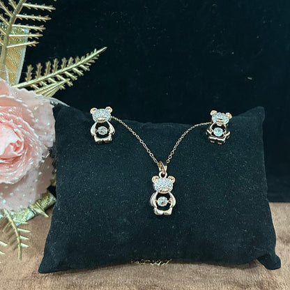Rose Gold Teddy Bear Pendant Set for Women | Cute Design | Anti-Tarnish Stainless Steel Jewelry