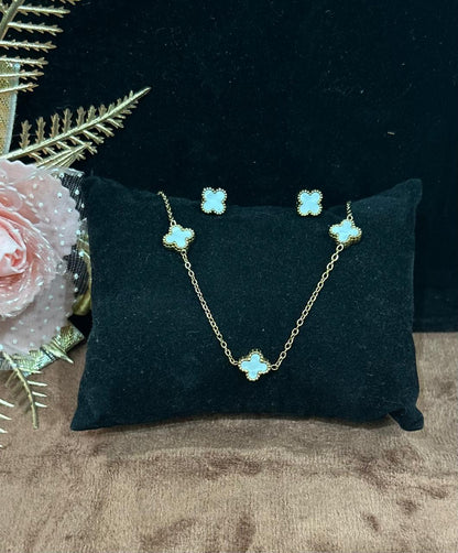 Gold Clover Motif Pendant Set for Women | Minimal Design | Anti-Tarnish Stainless Steel Jewellery