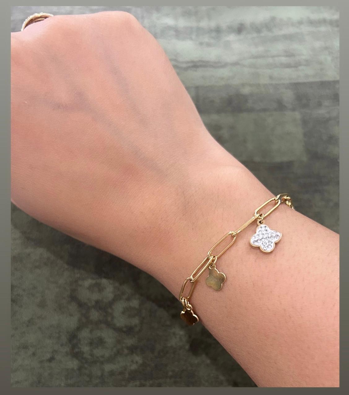 Gold Clover Charm Bracelet for Women | Link Chain Design | Anti-Tarnish Stainless Steel Jewelry