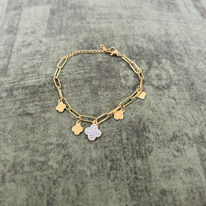 Gold Clover Charm Bracelet for Women | Link Chain Design | Anti-Tarnish Stainless Steel Jewelry