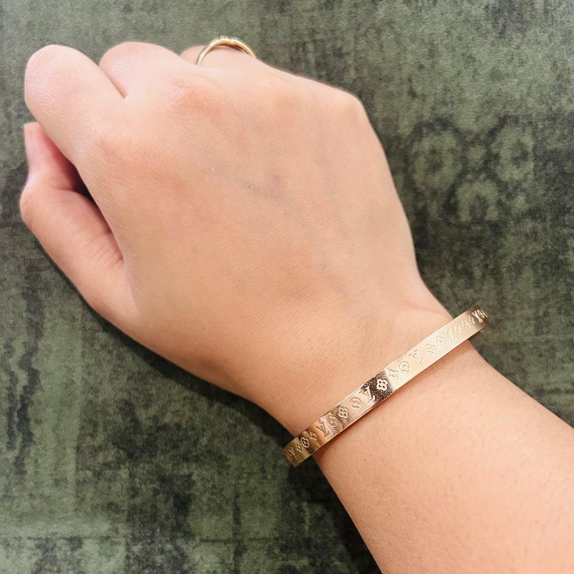 Rose Gold Engraved Bangle Bracelet for Women | Anti-Tarnish Stainless Steel Jewelry