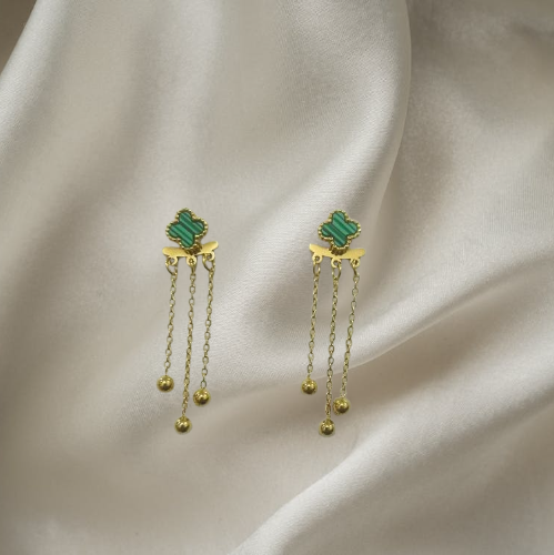 Gold Clover Drop Chain Earrings for Women | Anti-Tarnish Stainless Steel Jewelry
