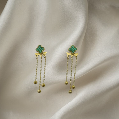 Gold Clover Drop Chain Earrings for Women | Anti-Tarnish Stainless Steel Jewelry