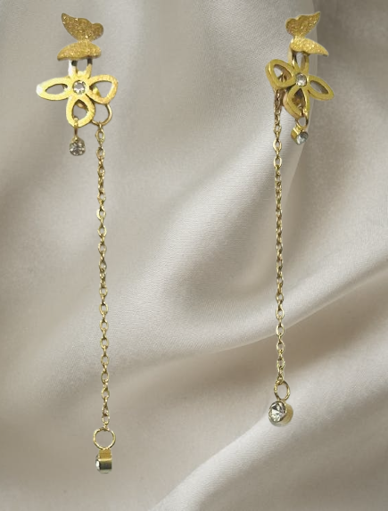 Butterfly Dangle Chain Earrings for Women | Gold Finish | Anti-Tarnish Stainless Steel