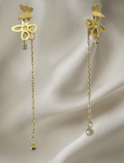 Butterfly Dangle Chain Earrings for Women | Gold Finish | Anti-Tarnish Stainless Steel