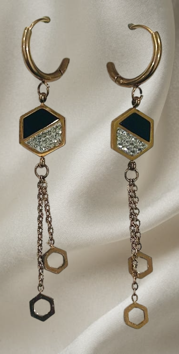 Gold Geometric Dangle Earrings for Women | Hexagon Design | Anti-Tarnish Stainless Steel Jewelry