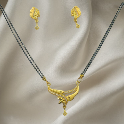 Gold Plated Mangalsutra Set for Women | Elegant Leaf Motif Design | Anti-Tarnish Stainless Steel Jewelry