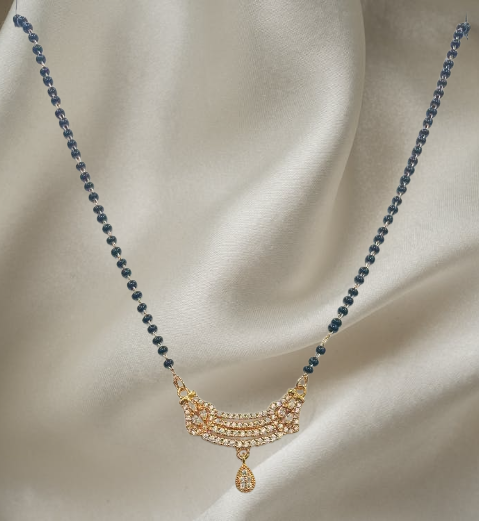 Rose Gold Plated Mangalsutra for Women | Stainless Steel | Anti-Tarnish | Black Bead Chain with CZ Stones | Modern Daily Wear Jewelry