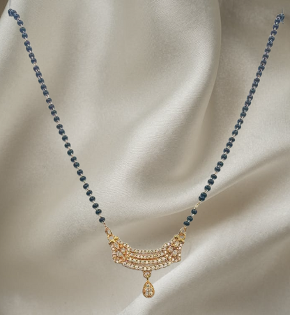 Rose Gold Plated Mangalsutra for Women | Stainless Steel | Anti-Tarnish | Black Bead Chain with CZ Stones | Modern Daily Wear Jewelry