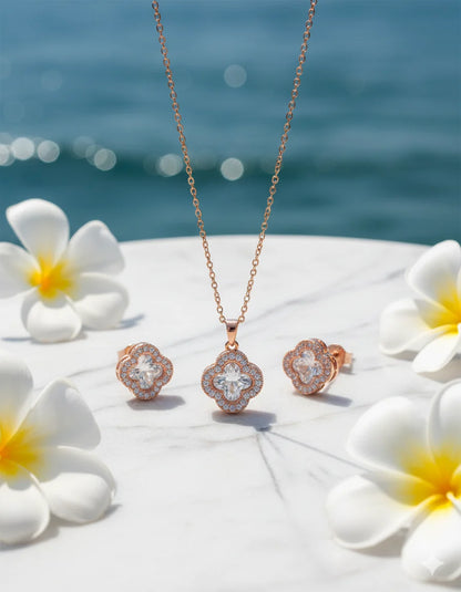 Rose Gold Clover Pendant Set for Women | Anti-Tarnish Stainless Steel Jewelry | Elegant & Minimal Design