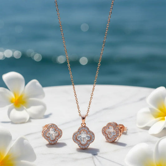 Rose Gold Clover Pendant Set for Women | Anti-Tarnish Stainless Steel Jewelry | Elegant & Minimal Design
