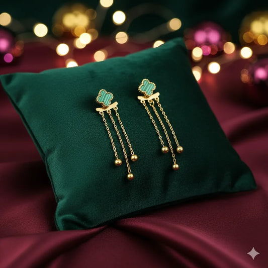 Gold Clover Drop Chain Earrings for Women | Anti-Tarnish Stainless Steel Jewelry