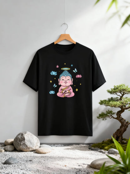 Trendy Women’s Buddha & Peace Graphic T-Shirt – Stylish Casual Wear Classic Crew T-Shirt