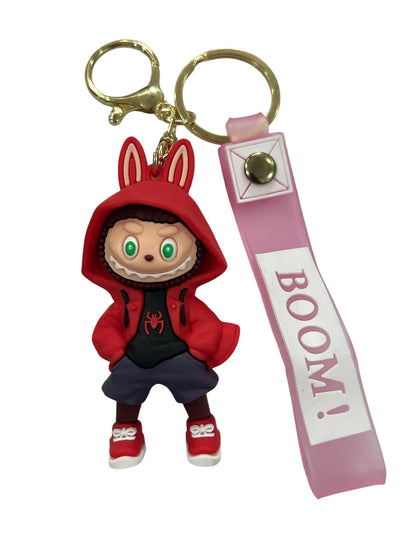 Labubu Cartoon Keychain Red Color – Funky Rubber Key Ring for Bags, Bikes & Gifts