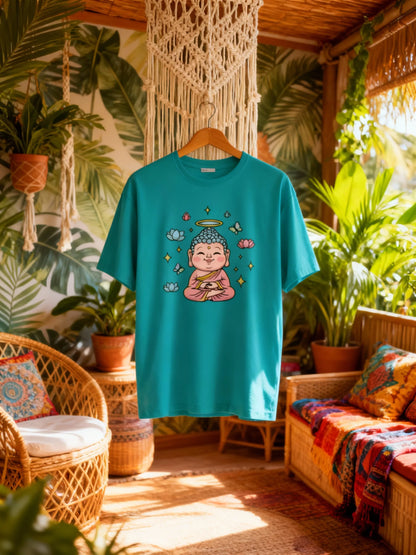 Trendy Women’s Buddha & Peace Graphic T-Shirt – Stylish Casual Wear Classic Crew T-Shirt